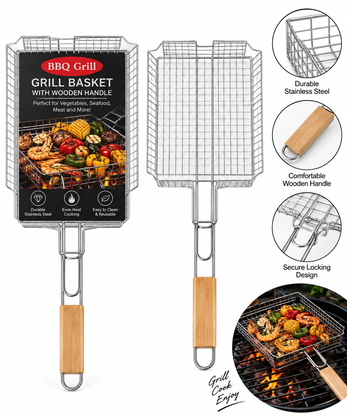 BBQ Grill Basket with Wooden Handle