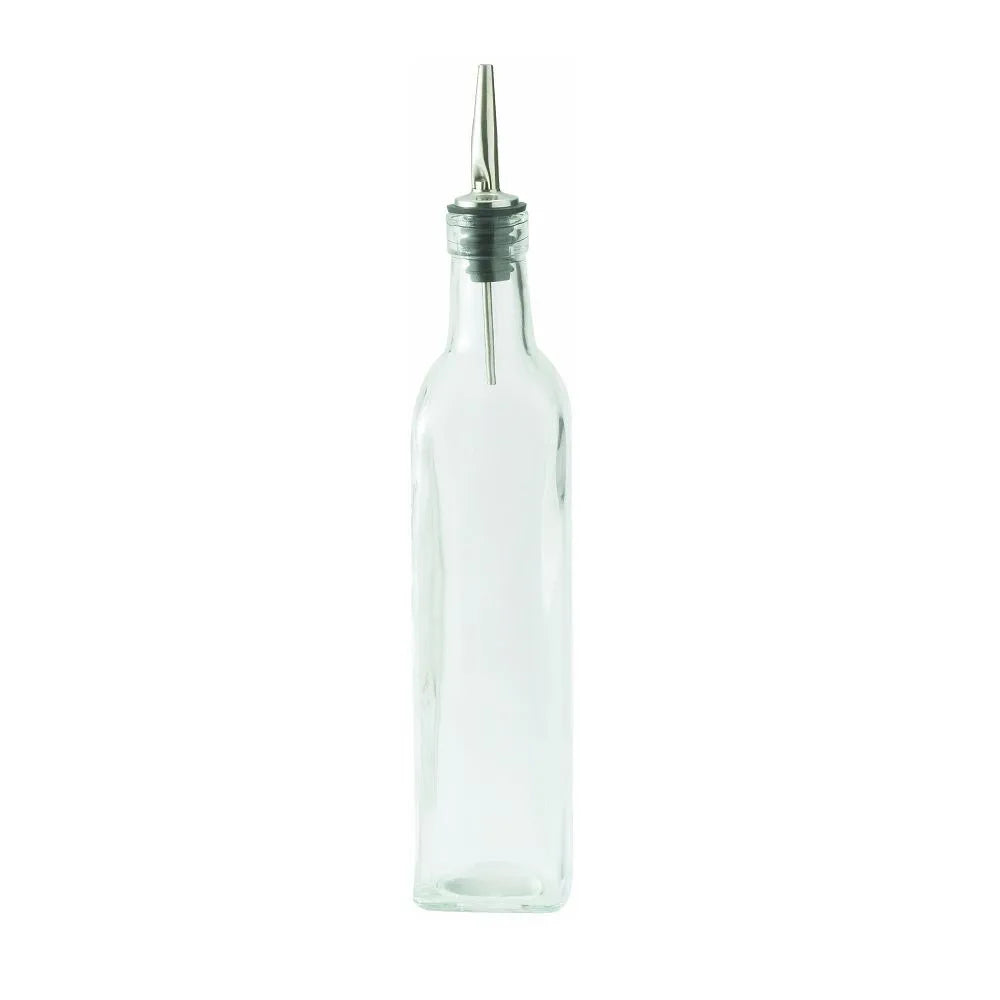 Clear Square Glass Oil Bottle With Pourer 16 oz