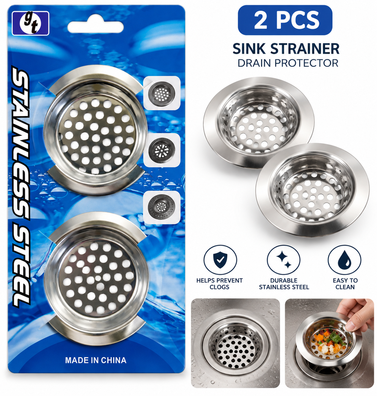 Stainless Steel Sink Strainer – 2 Pack