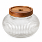 Ribbed Glass Storage Jar with Wooden Lid