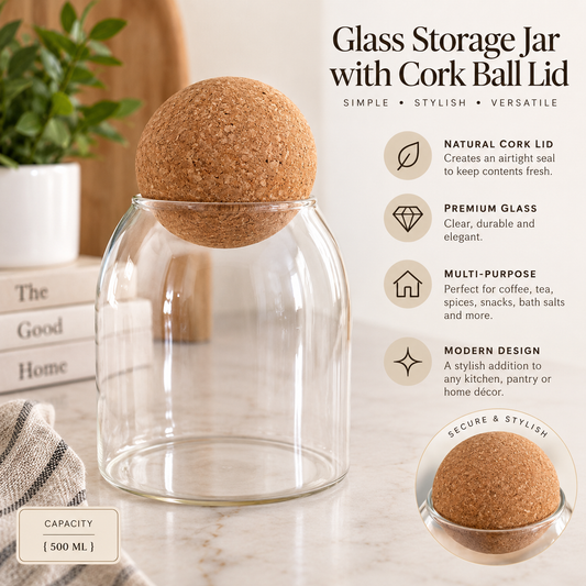 Glass Storage Jar with Cork Ball Lid