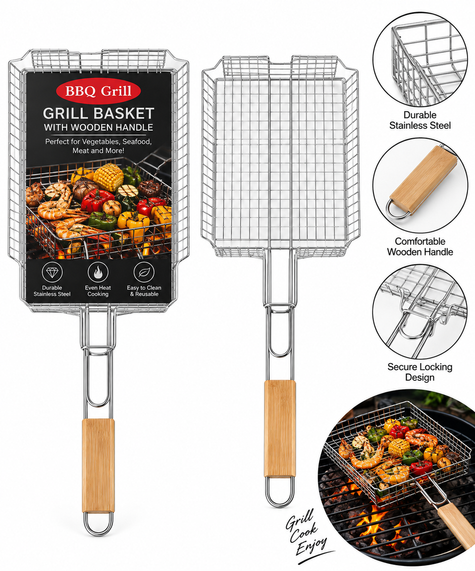 BBQ Grill Basket with Wooden Handle