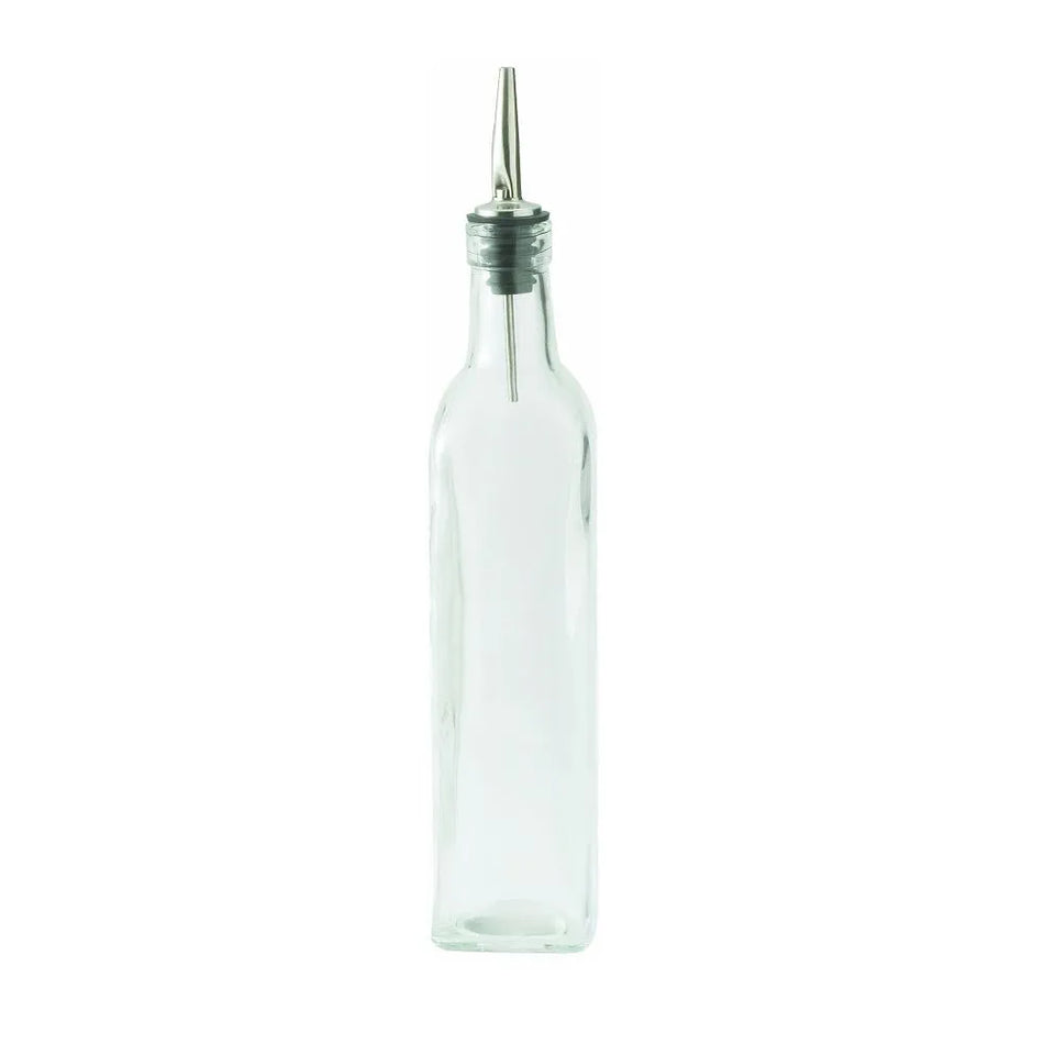 Clear Square Glass Oil Bottle With Pourer 16 oz